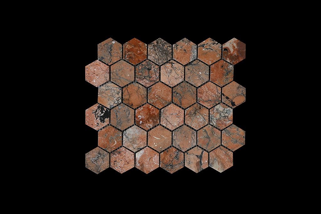 Mega Red Hexagonal Mosaic DK003 POLISHED