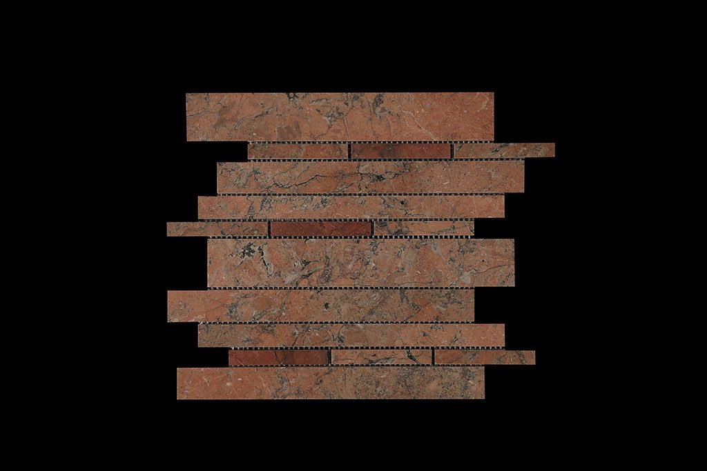 Mega Red Offset Linear Mosaic DK 109 Polished