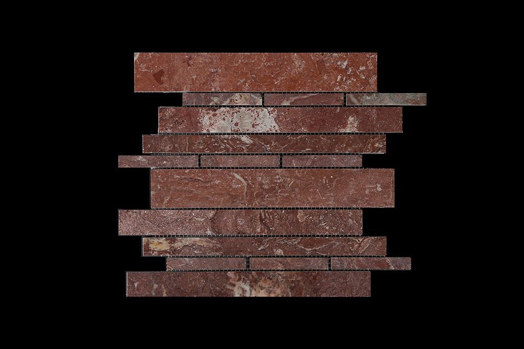 Rosso Chocolate Offset Linear Mosaic DK109 POLISHED