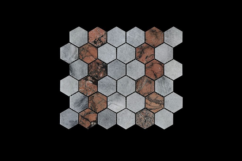 White C & Mega R - Hexagonal Mosaic DK003 Polished