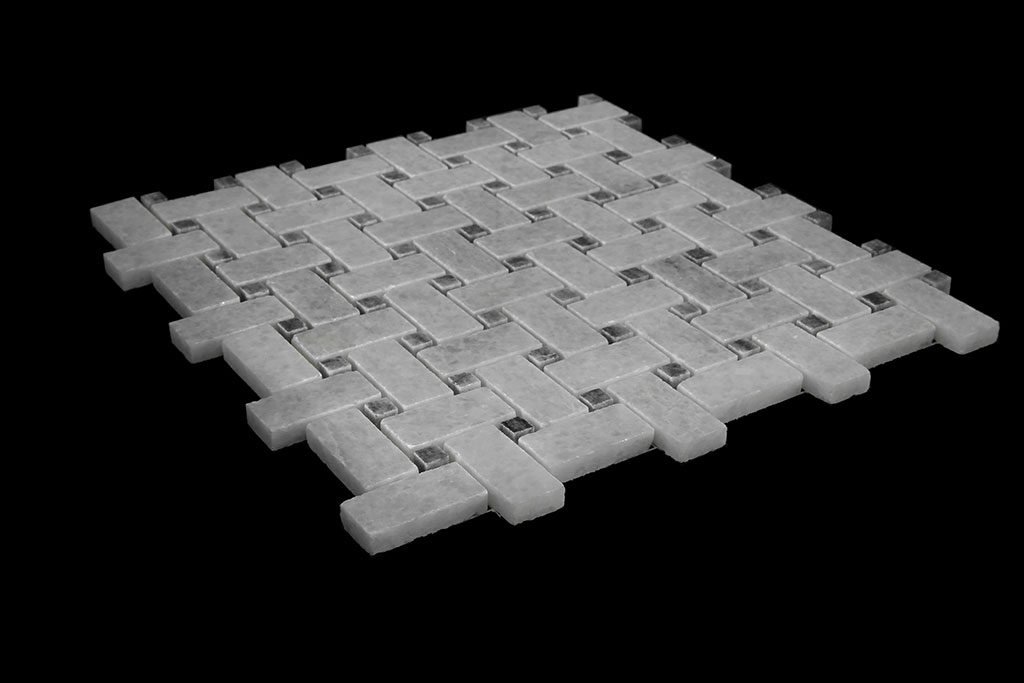 White Crystalline Basket Weave Mosaic DK021 - miring