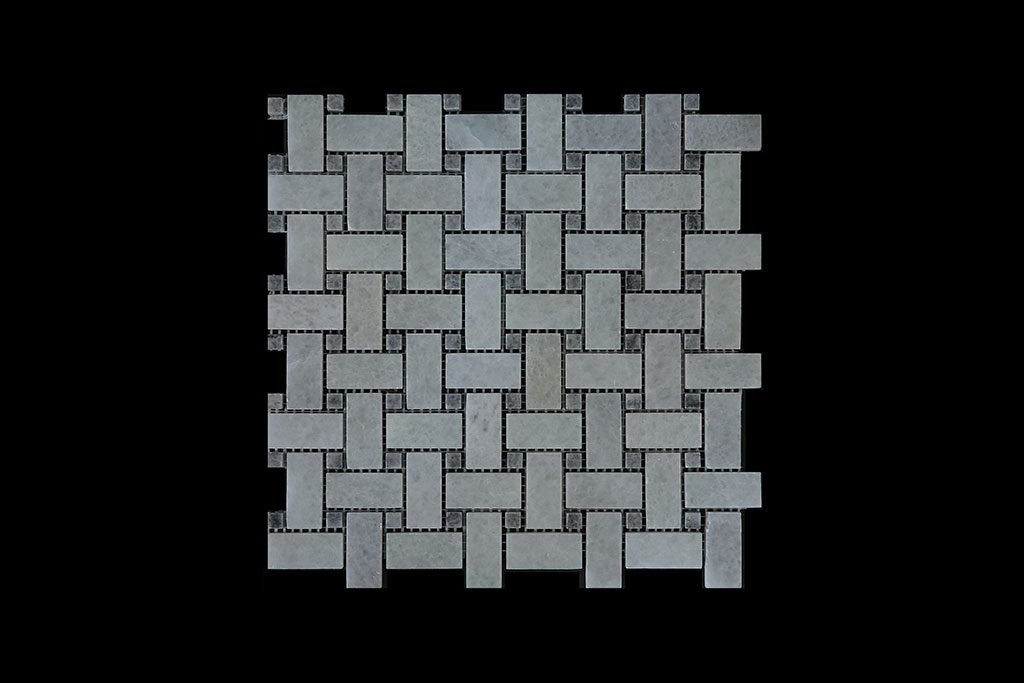 White Crystalline Basket Weave dot Grey Mosaic DK021 Honed