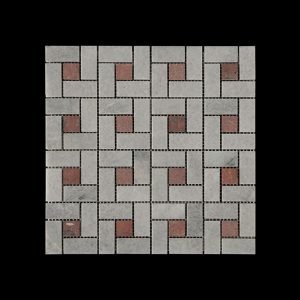 White Crystalline Block Weave Mosaic DK 006 Dot Red Marble