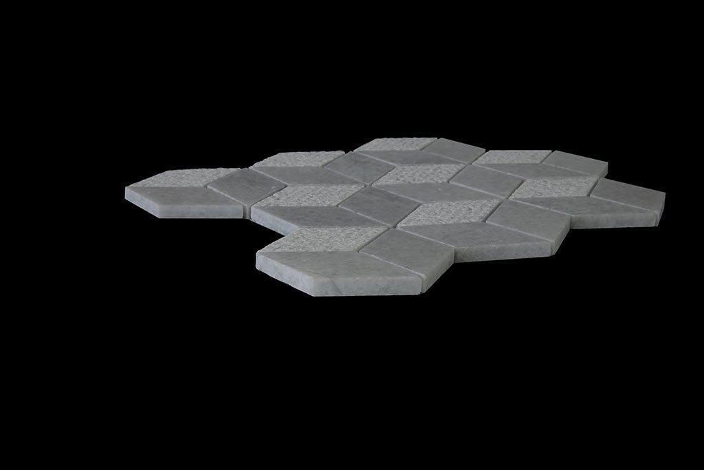 White Crystalline Cube Mosaic DK 1128 Honed + Bush Hammer - Miring