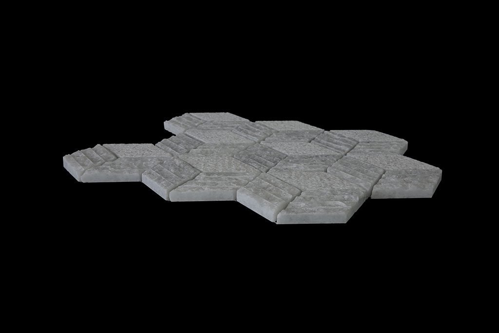 White Crystalline Cube Mosaic DK 1128 Craftline + Bush Hammer - Miring