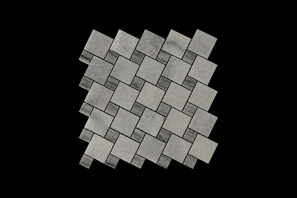 White Crystalline Mosaic DK013 Dot Abu Comb. Polished + Honed