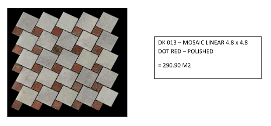Polished mosaic tiles, beige and red, 4.8x4.8 linear pattern, DK 013, price 290.90 M2.