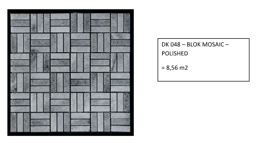 Gray polished blok mosaic tile pattern, DK 048, covering 8.56 m2, modern geometric design.