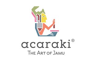 Logo of Acaraki, The Art of Jamu, featuring a colorful abstract figure holding a cup, representing traditional Indonesian remedies.
