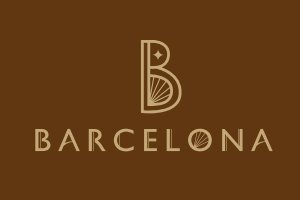 Elegant Barcelona logo on brown background with stylized B design.